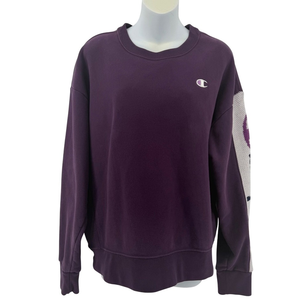 Champion Sweatshirt Women's XL Reverse Weave Crewneck Purple flaw on sleeve